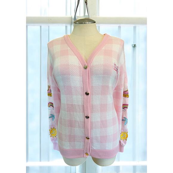 Hot Topic Plus Size 3 Barbie Doll Pink Plaid Embroidered Cardigan Sweater 3X New - Picture 2 of 6